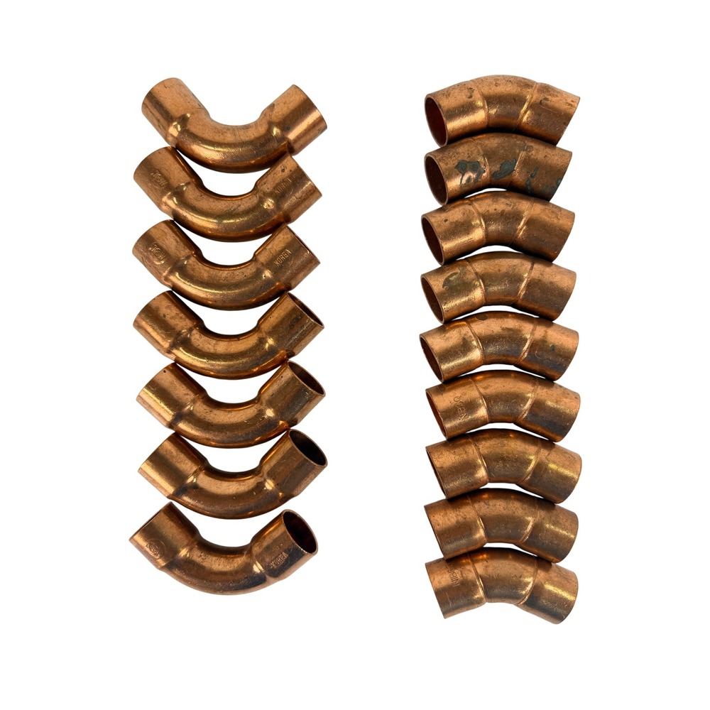 3/4 Inch Copper Fittings Lot 16 Long Radius 90 and 45 Degree Elbows NOS
